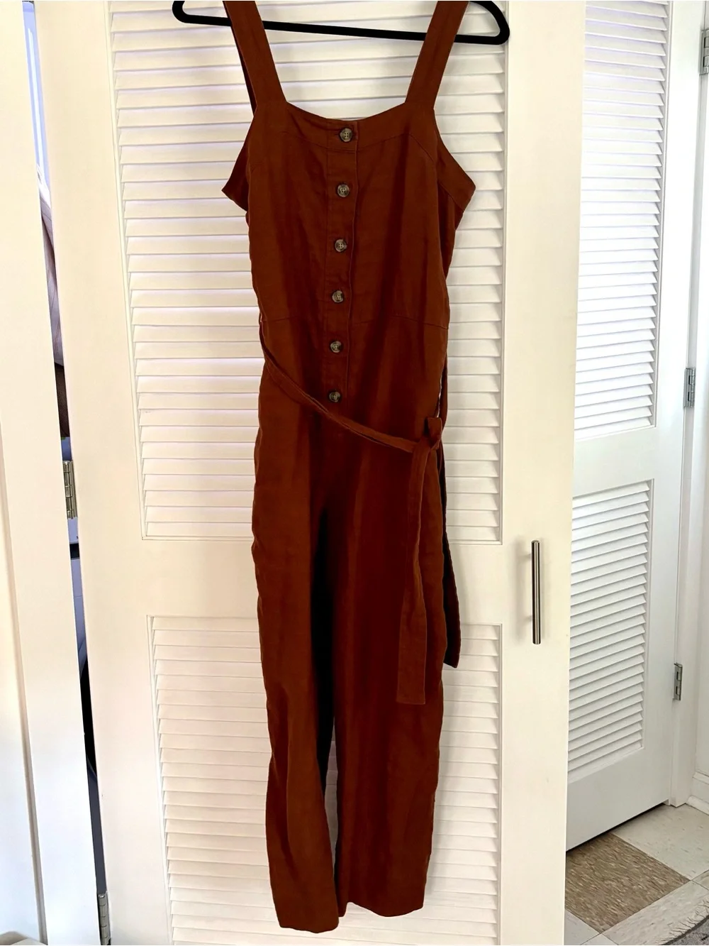 Everlane Rosewood Brown Linen Picnic Jumpsuit